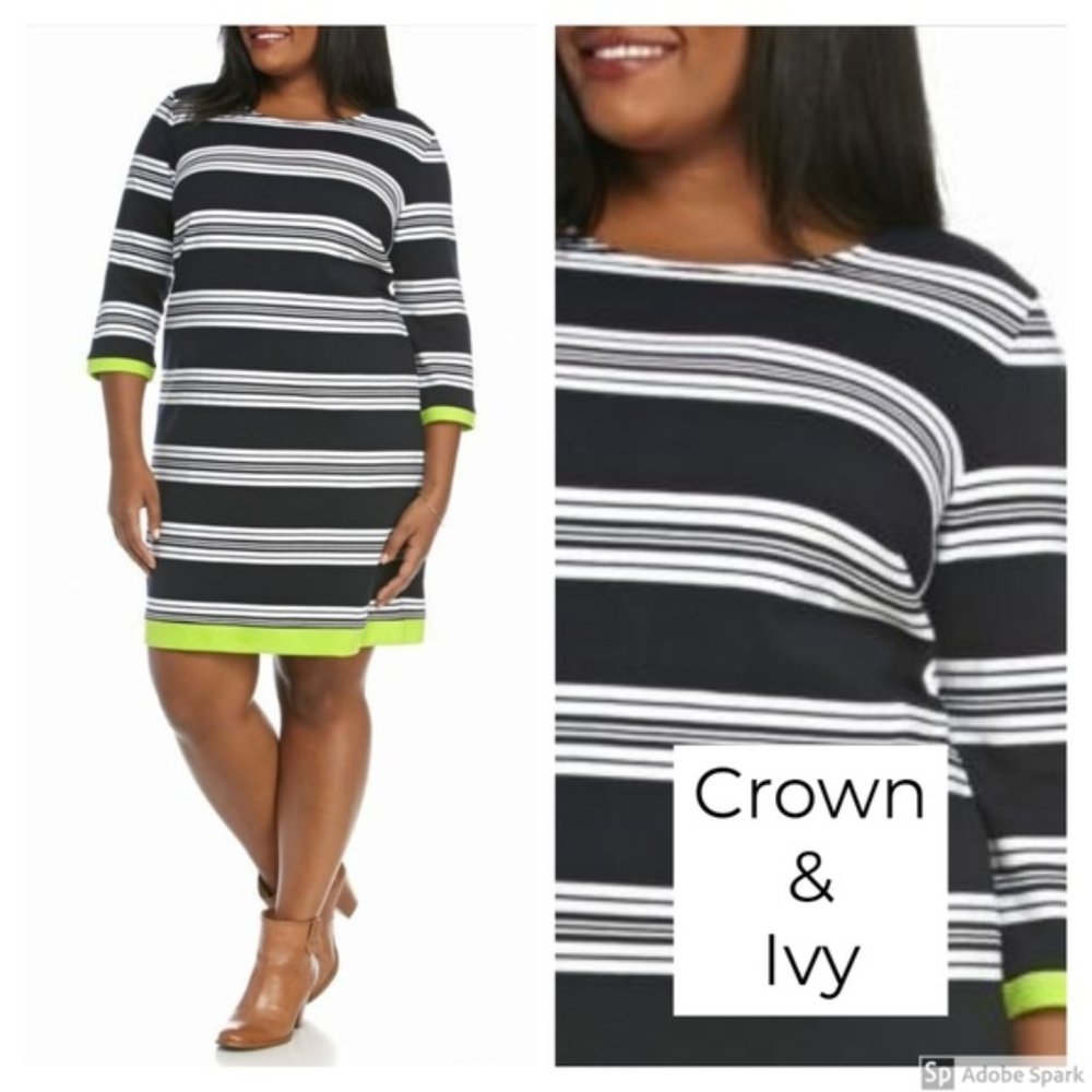 Crown & Ivy Striped Ponte Knit Dress Plus Size 3X